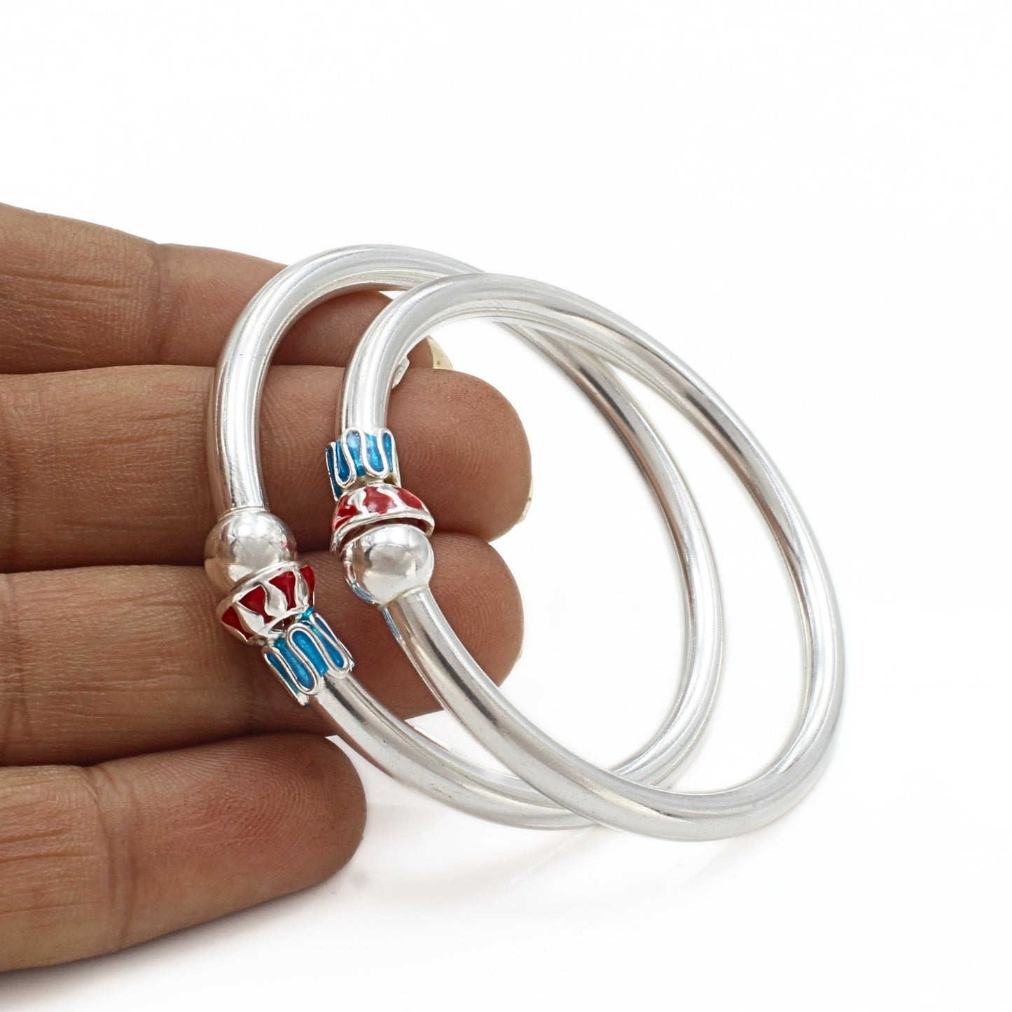 925 Real Silver charming openable ball design kids Bangle Bracelet - Pair