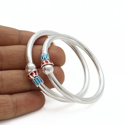 925 Real Silver charming openable ball design kids Bangle Bracelet - Pair