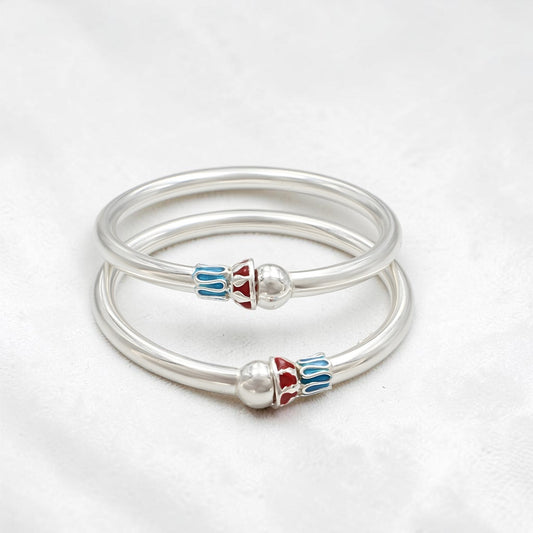 925 Real Silver charming openable ball design kids Bangle Bracelet - Pair