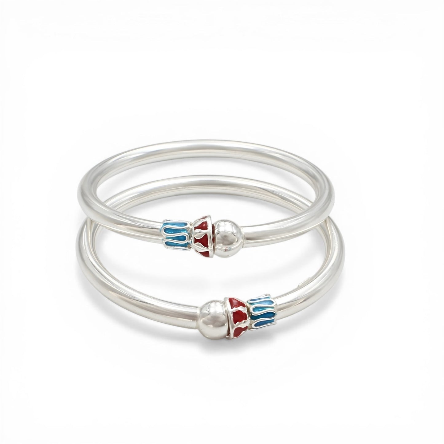 925 Real Silver charming openable ball design kids Bangle Bracelet - Pair