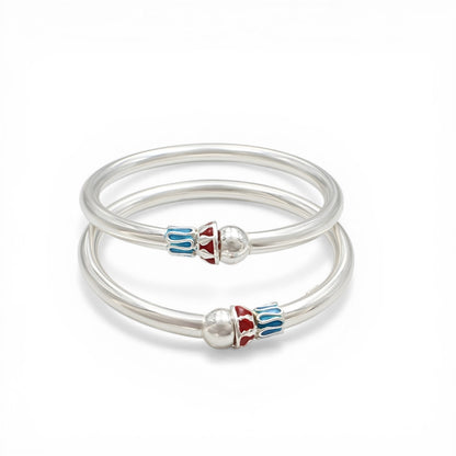 925 Real Silver charming openable ball design kids Bangle Bracelet - Pair
