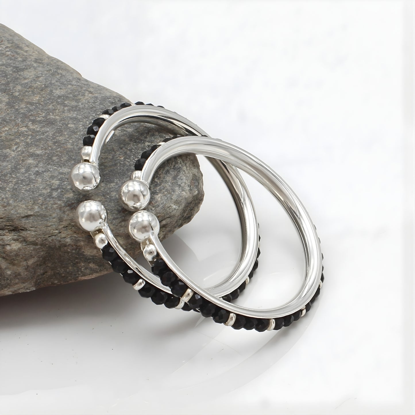 925 Real Silver Black Beads Nazariya kids gifting Bangles Bracelet - Pair