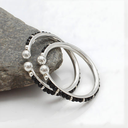 925 Real Silver Black Beads Nazariya kids gifting Bangles Bracelet - Pair