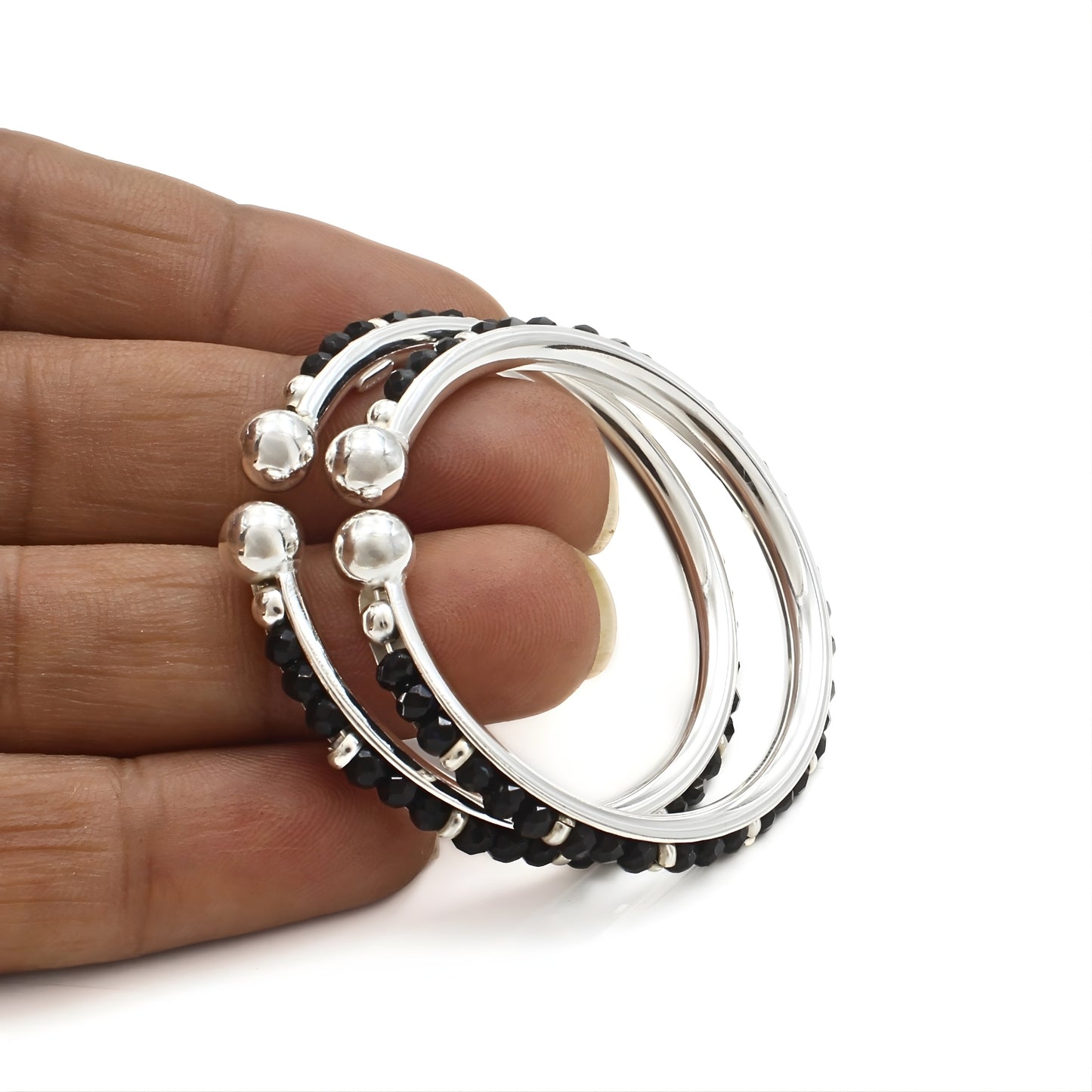 925 Real Silver Black Beads Nazariya kids gifting Bangles Bracelet - Pair