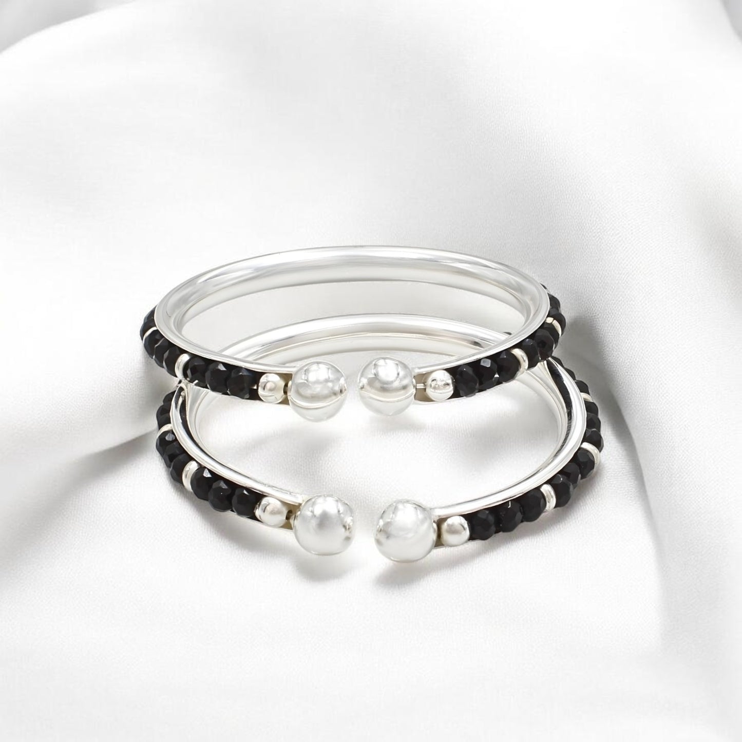 925 Real Silver Black Beads Nazariya kids gifting Bangles Bracelet - Pair
