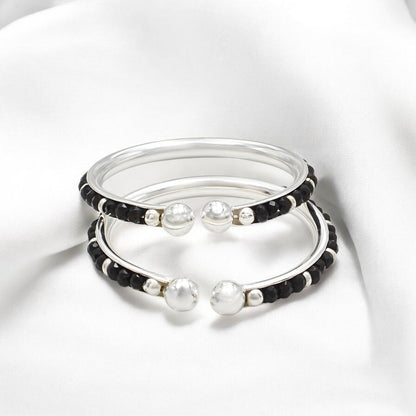 925 Real Silver Black Beads Nazariya kids gifting Bangles Bracelet - Pair