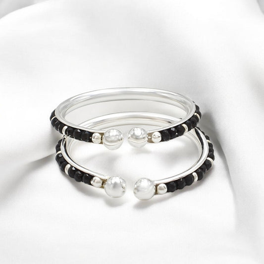 925 Real Silver Black Beads Nazariya kids gifting Bangles Bracelet - Pair