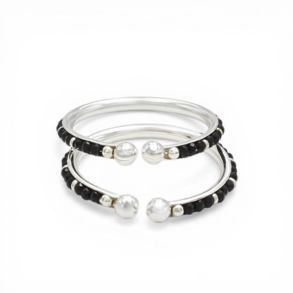 925 Real Silver Black Beads Nazariya kids gifting Bangles Bracelet - Pair