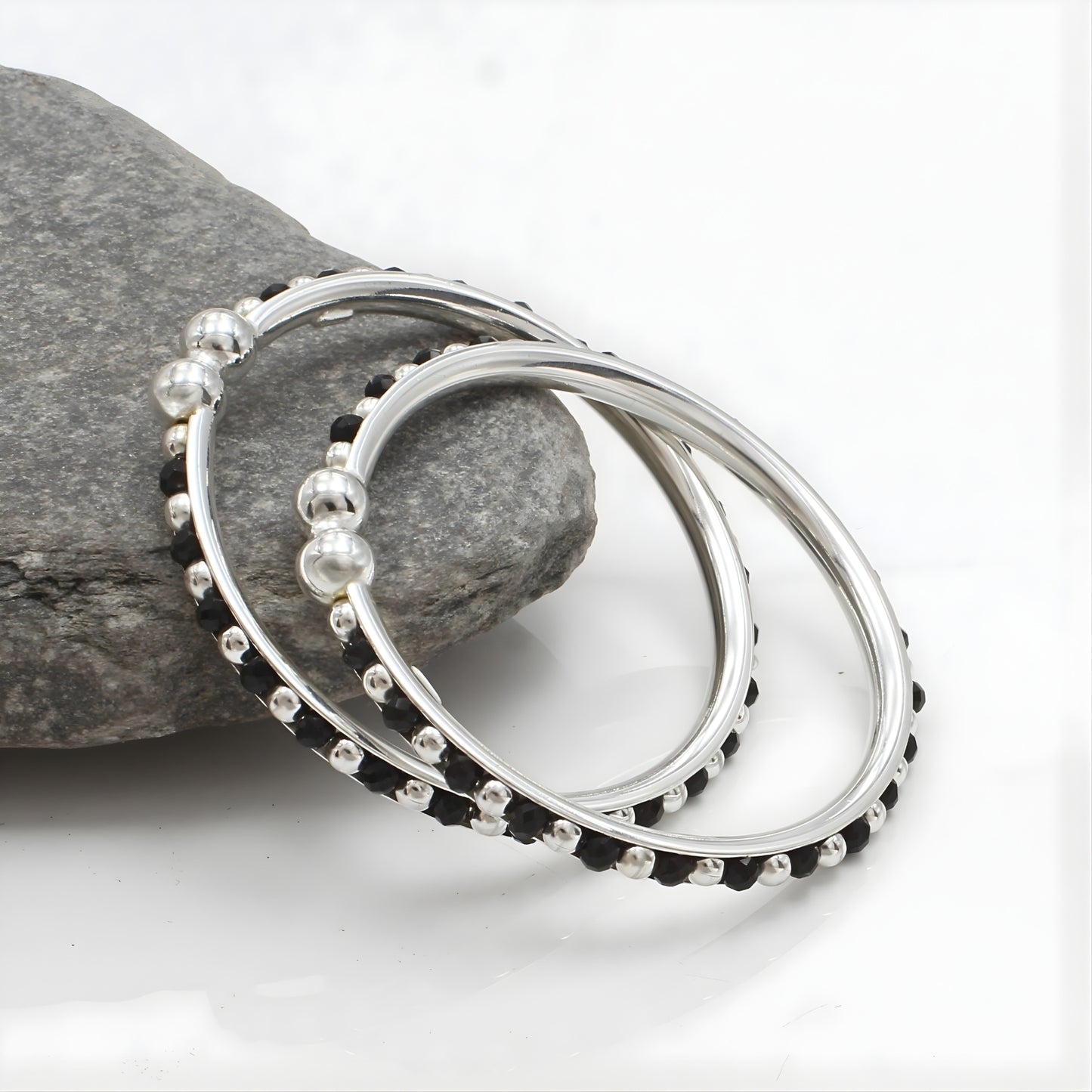 Traditional 925 Real Silver Black Beads Nazariya kids Bangles Bracelet - Pair