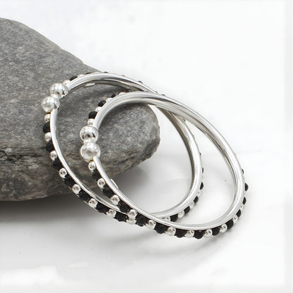 Traditional 925 Real Silver Black Beads Nazariya kids Bangles Bracelet - Pair