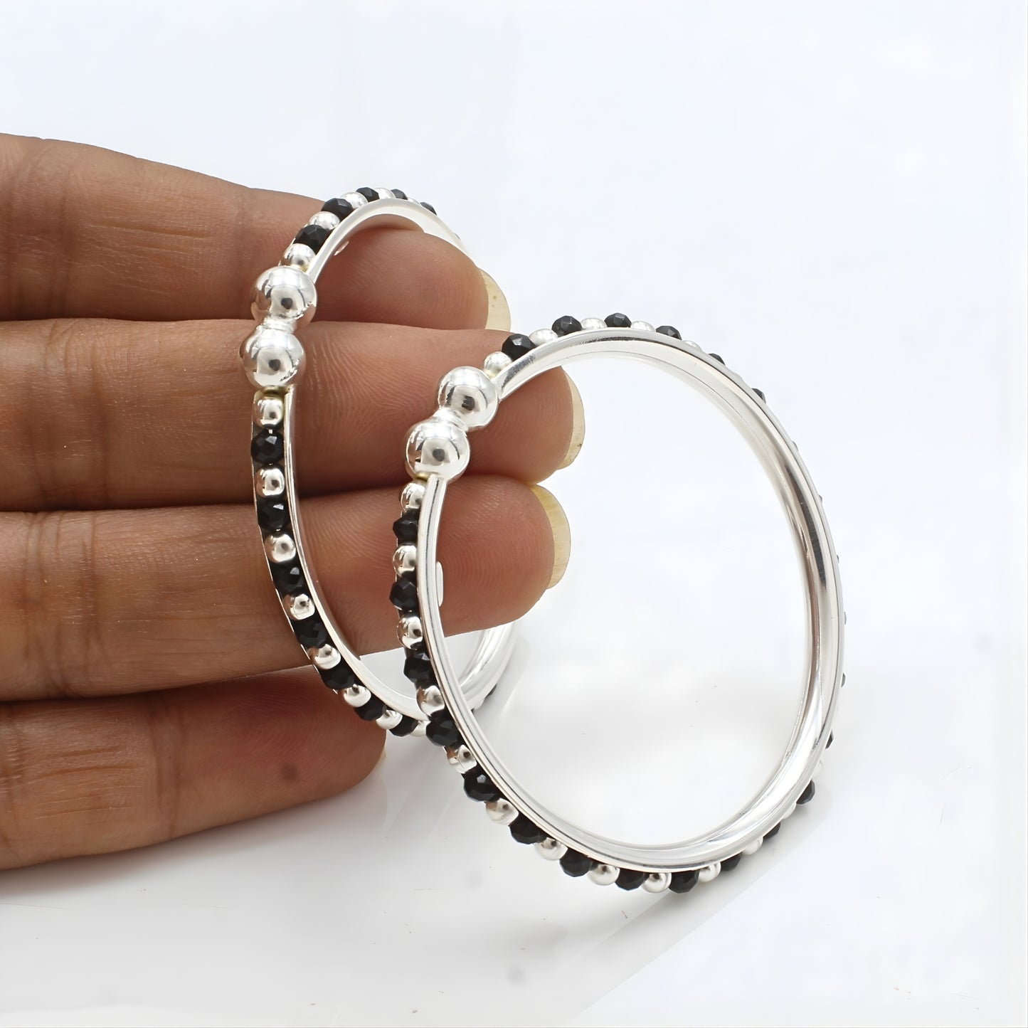 Traditional 925 Real Silver Black Beads Nazariya kids Bangles Bracelet - Pair
