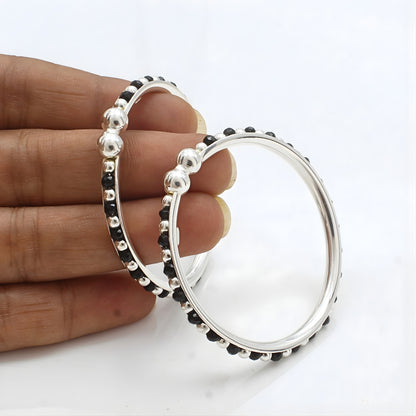 Traditional 925 Real Silver Black Beads Nazariya kids Bangles Bracelet - Pair