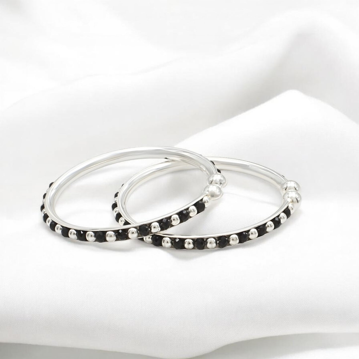 Traditional 925 Real Silver Black Beads Nazariya kids Bangles Bracelet - Pair