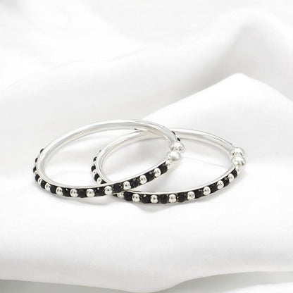 Traditional 925 Real Silver Black Beads Nazariya kids Bangles Bracelet - Pair
