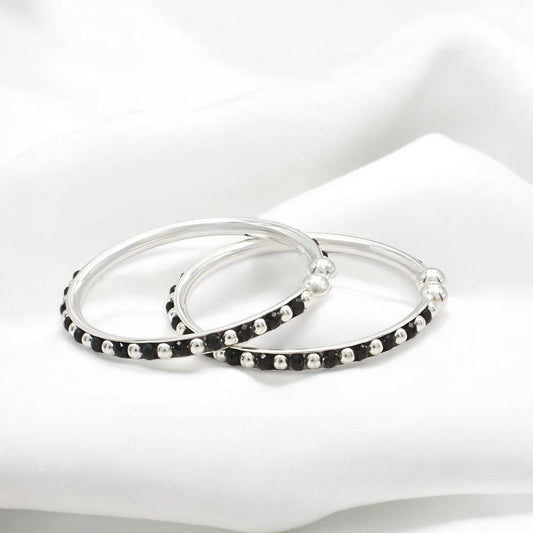 Traditional 925 Real Silver Black Beads Nazariya kids Bangles Bracelet - Pair
