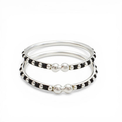 Traditional 925 Real Silver Black Beads Nazariya kids Bangles Bracelet - Pair