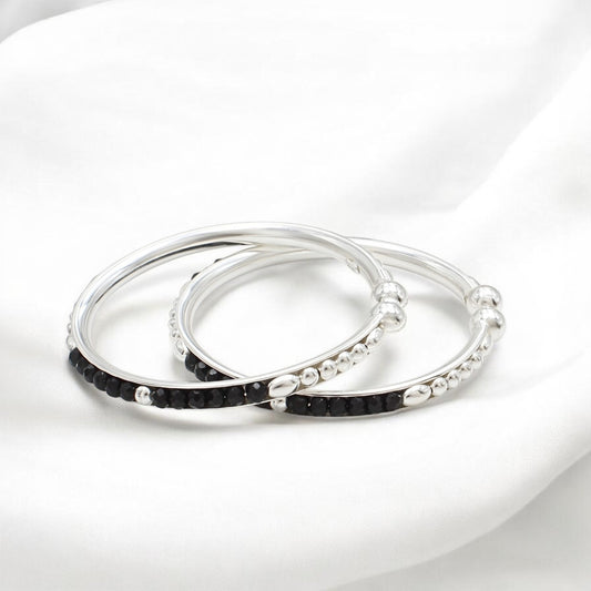 Authentic 925 Real Silver Black Beads Nazariya kids Bangles Bracelet - Pair