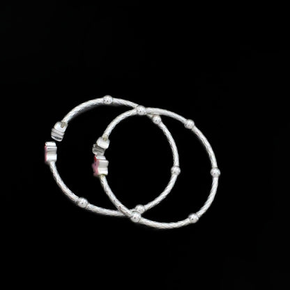 925 Real Sterling Silver moon star design kids Bangles Bracelet - Pair