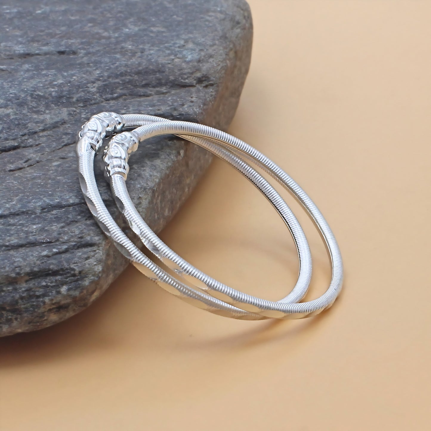 Durable Real Silver Bangles Bracelet for Kids Pair