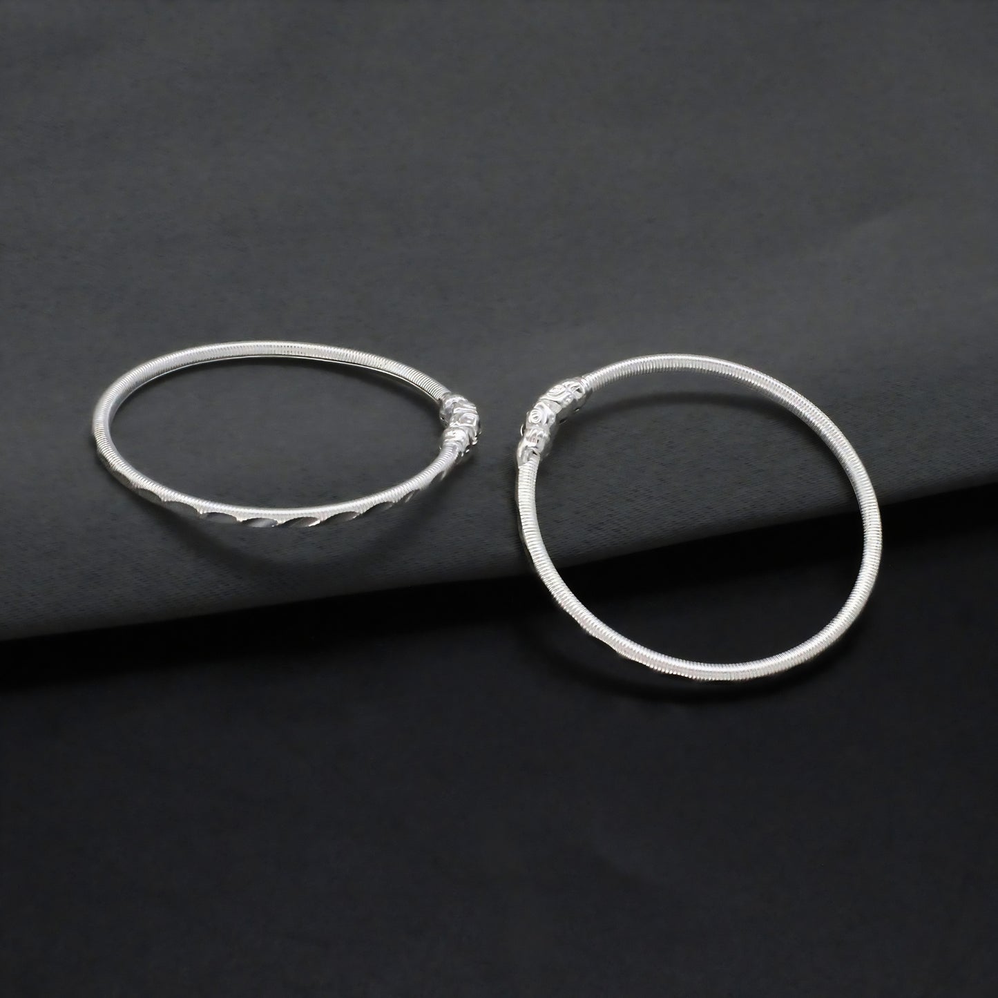 Durable Real Silver Bangles Bracelet for Kids Pair