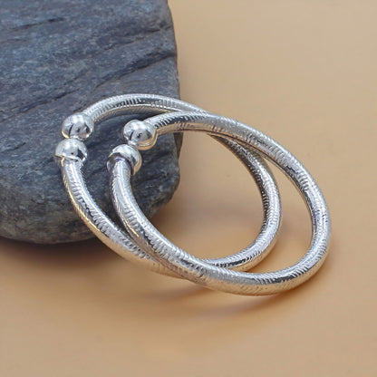 Handmade Open-cuff Real Silver Bangles for Kids Pair