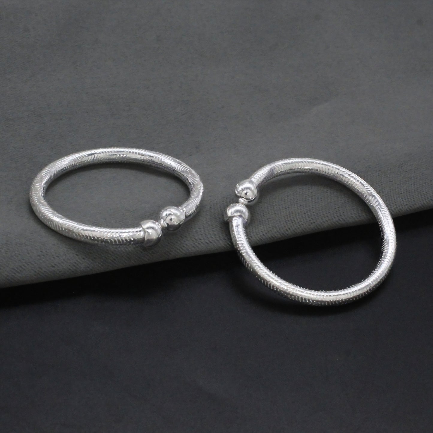 Handmade Open-cuff Real Silver Bangles for Kids Pair