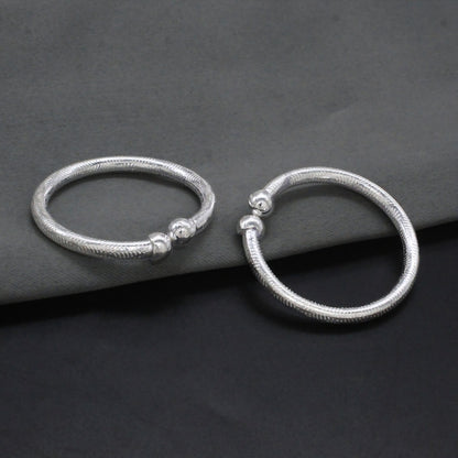 Handmade Open-cuff Real Silver Bangles for Kids Pair