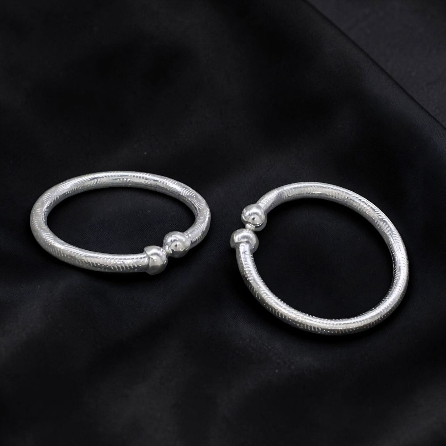 Handmade Open-cuff Real Silver Bangles for Kids Pair