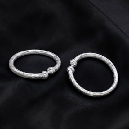 Handmade Open-cuff Real Silver Bangles for Kids Pair