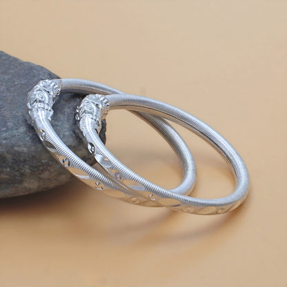 Elephant Face Smooth Finish Real Silver Bangles for Kids Pair