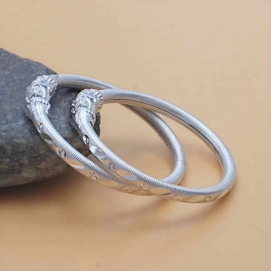Elephant Face Smooth Finish Real Silver Bangles for Kids Pair