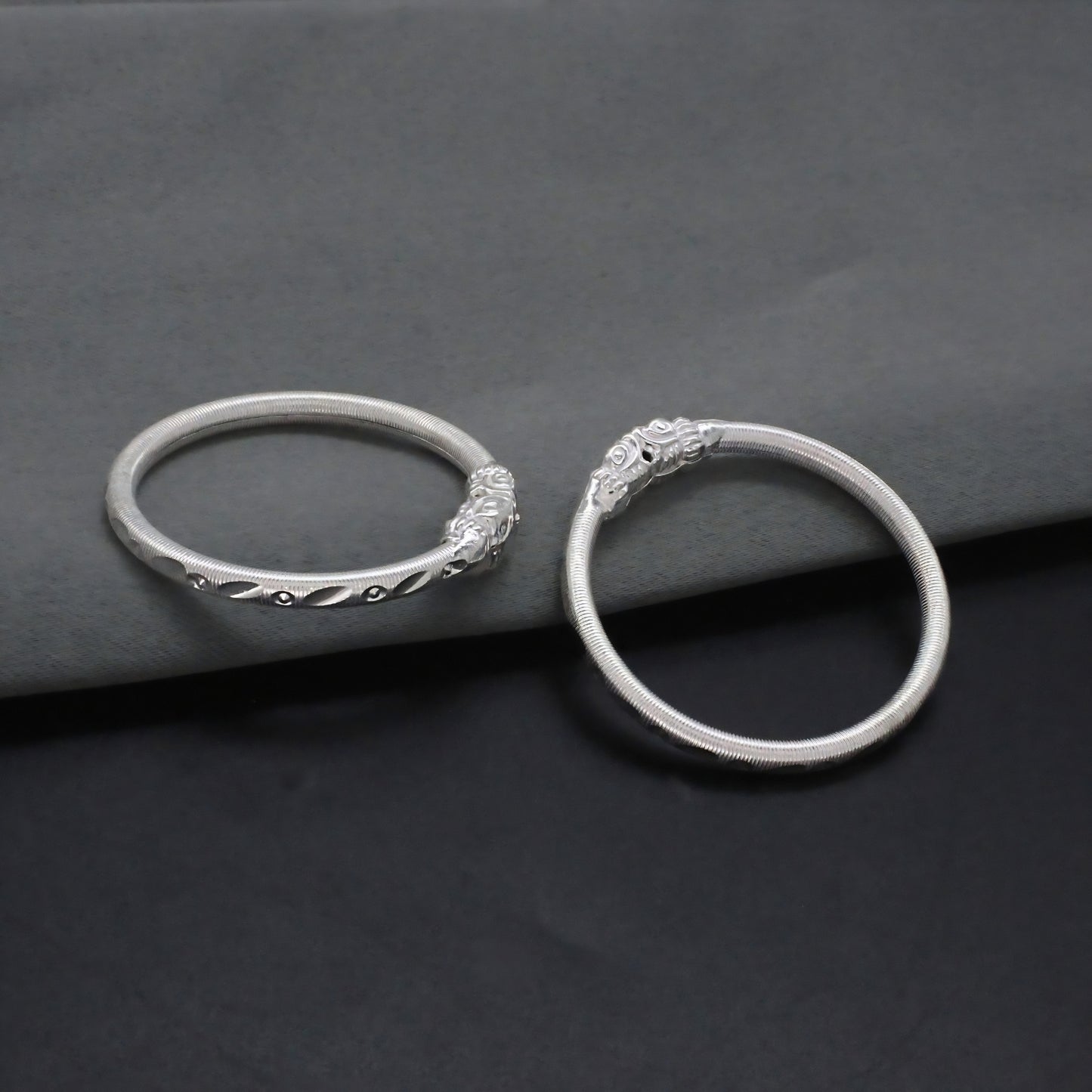 Elephant Face Smooth Finish Real Silver Bangles for Kids Pair
