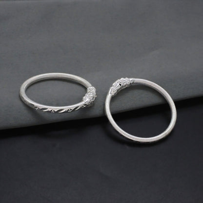 Elephant Face Smooth Finish Real Silver Bangles for Kids Pair
