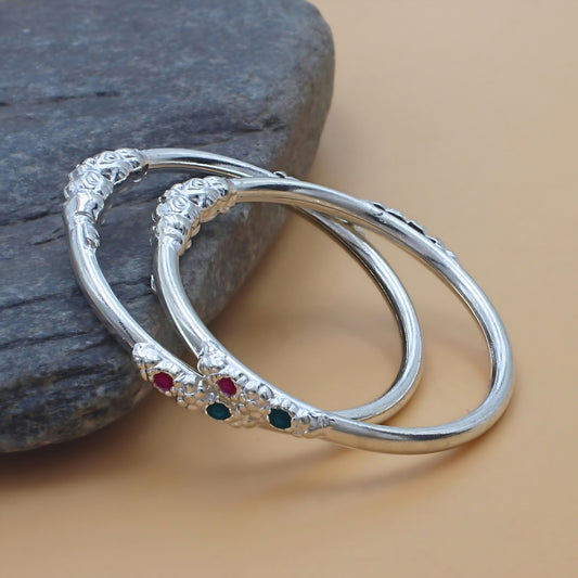 Handmade Real Silver Bracelet Bangles for Kids Pair