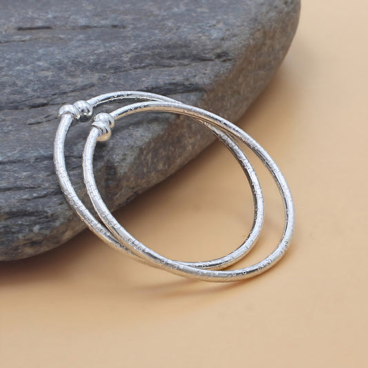 Elegant Open-Cuff Real Silver Baby Bangles Pair