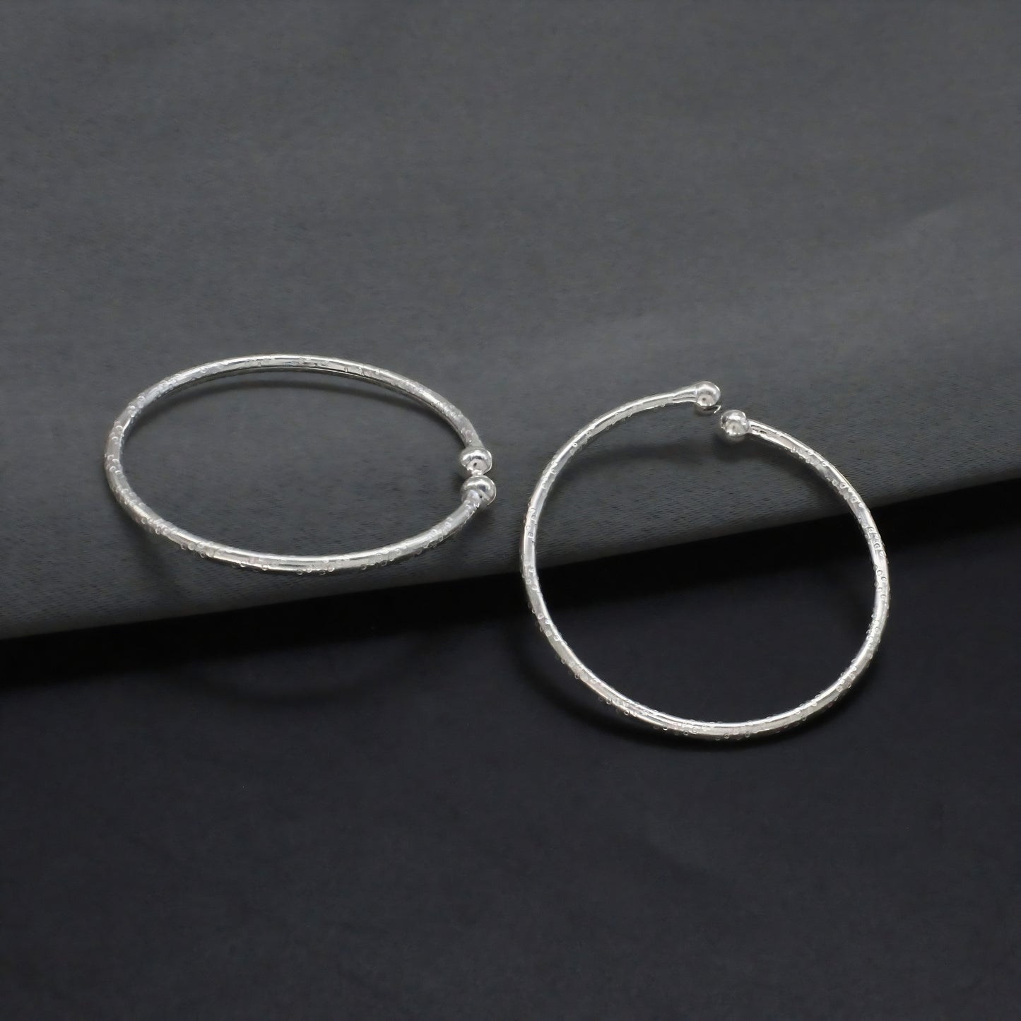 Elegant Open-Cuff Real Silver Baby Bangles Pair