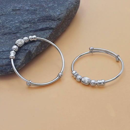 Premium Quality Real Silver Beaded Kids Bangles - Pair