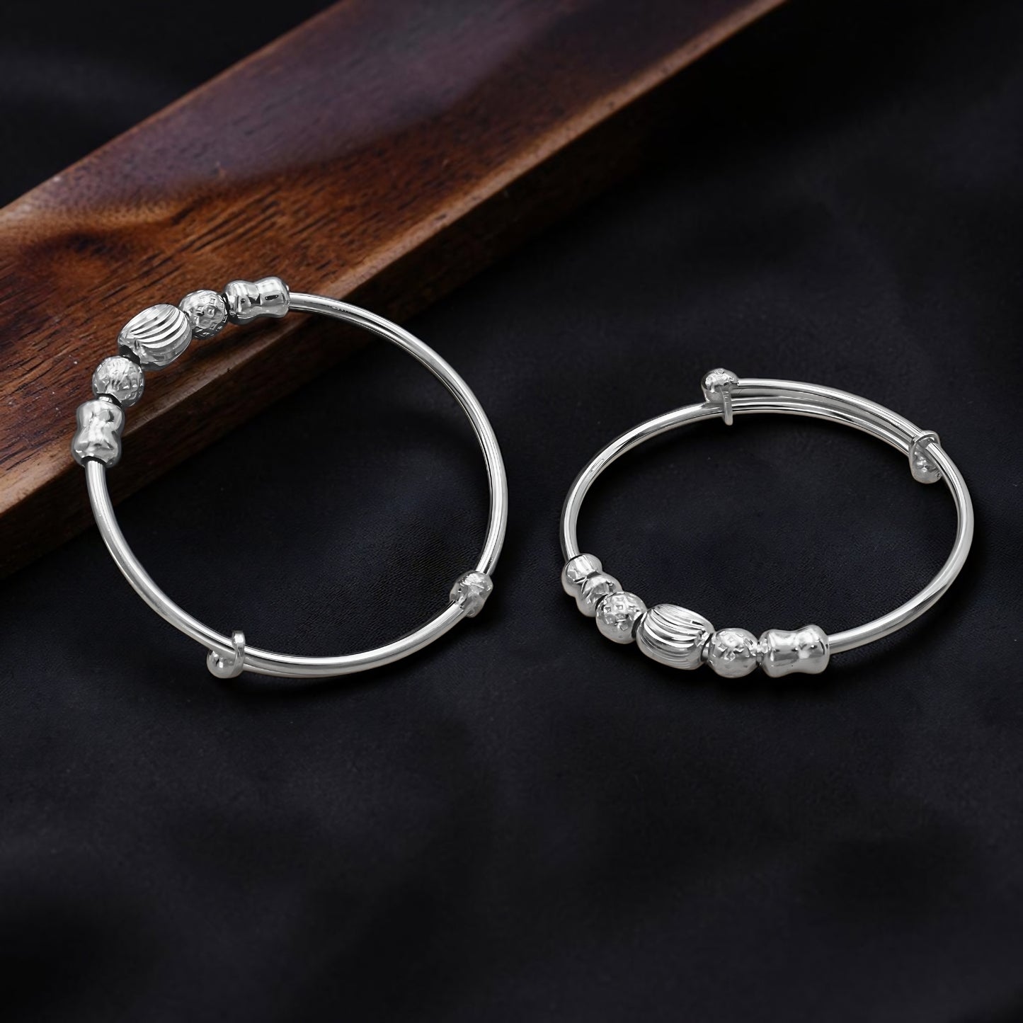 Premium Quality Real Silver Beaded Kids Bangles - Pair