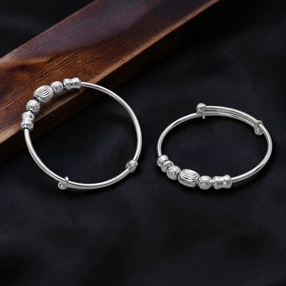 Premium Quality Real Silver Beaded Kids Bangles - Pair