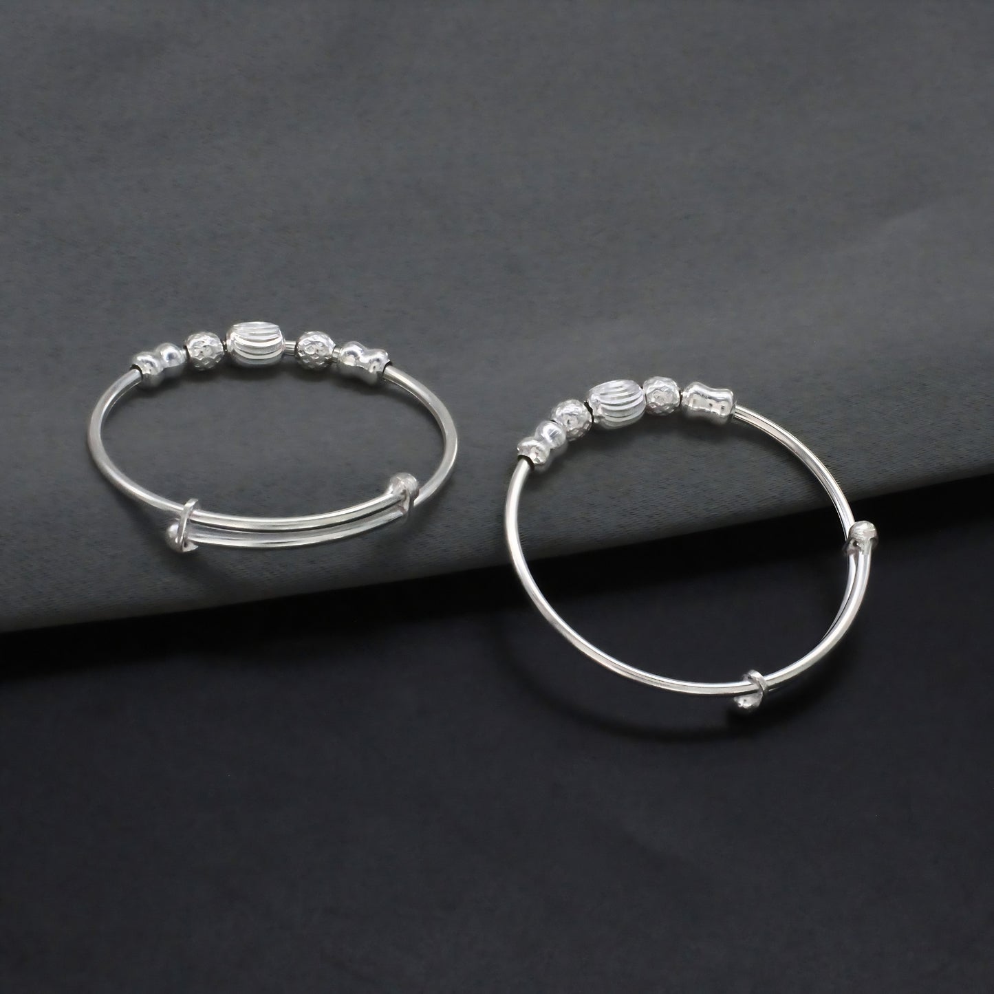 Premium Quality Real Silver Beaded Kids Bangles - Pair