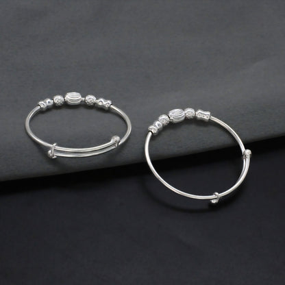 Premium Quality Real Silver Beaded Kids Bangles - Pair