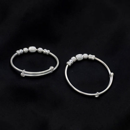 Premium Quality Real Silver Beaded Kids Bangles - Pair