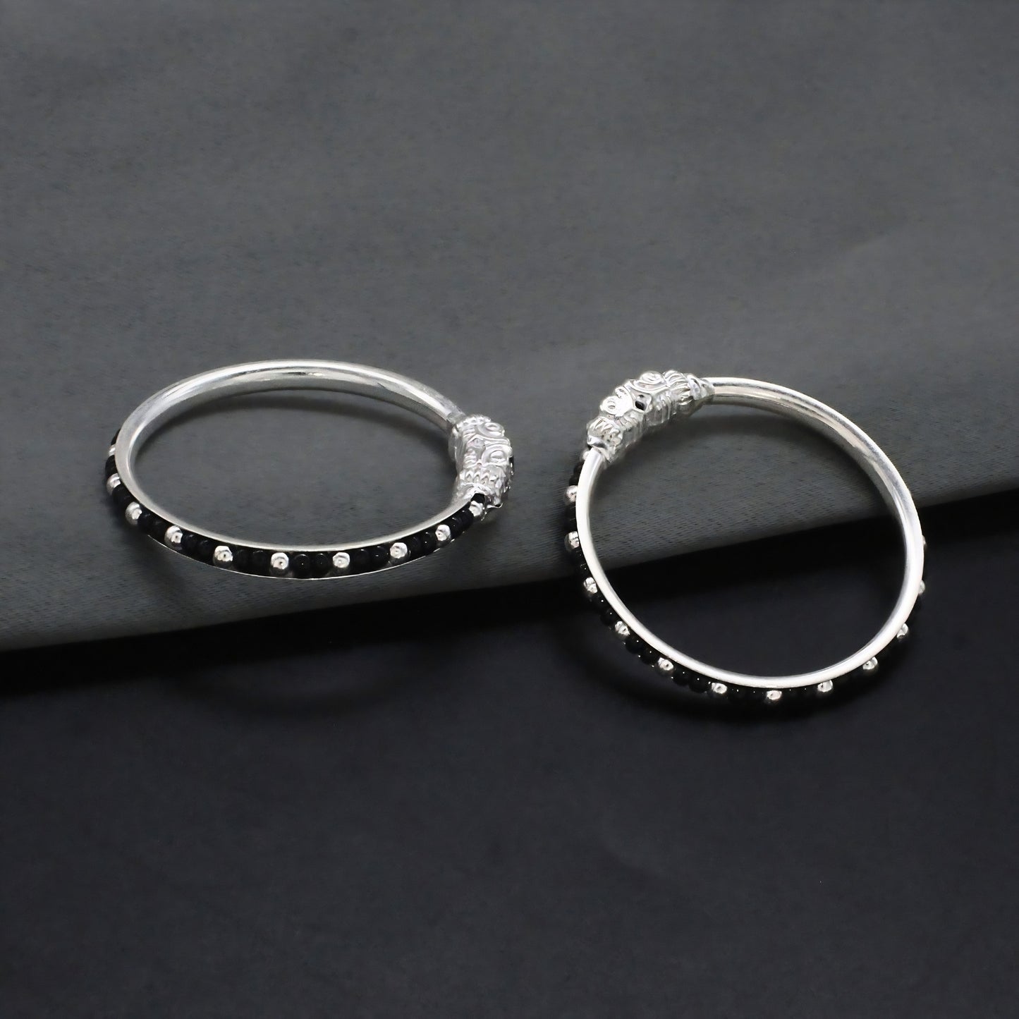 Daily Wear Real Silver Black Beads Nazariya Kids Bangles - Pair