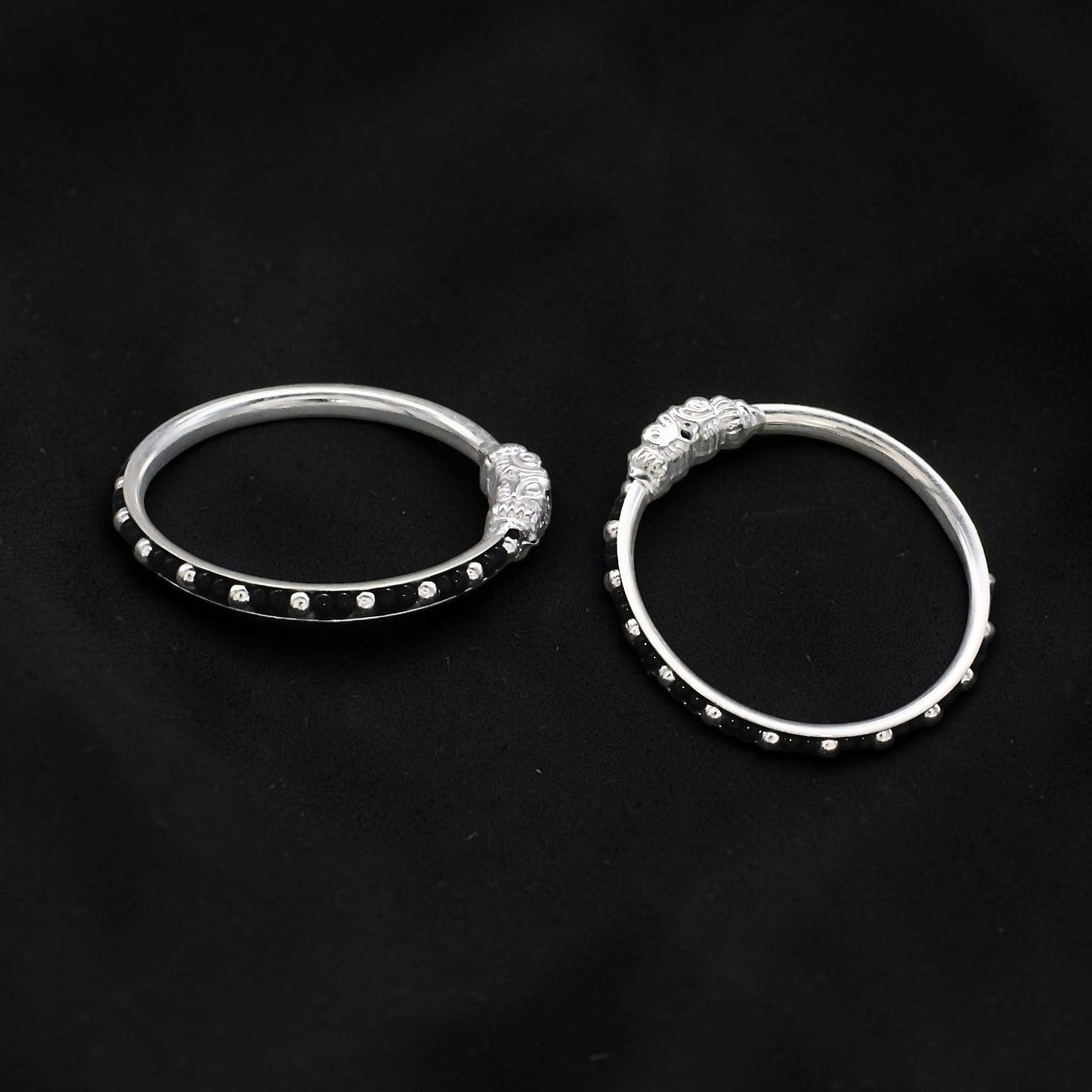 Daily Wear Real Silver Black Beads Nazariya Kids Bangles - Pair