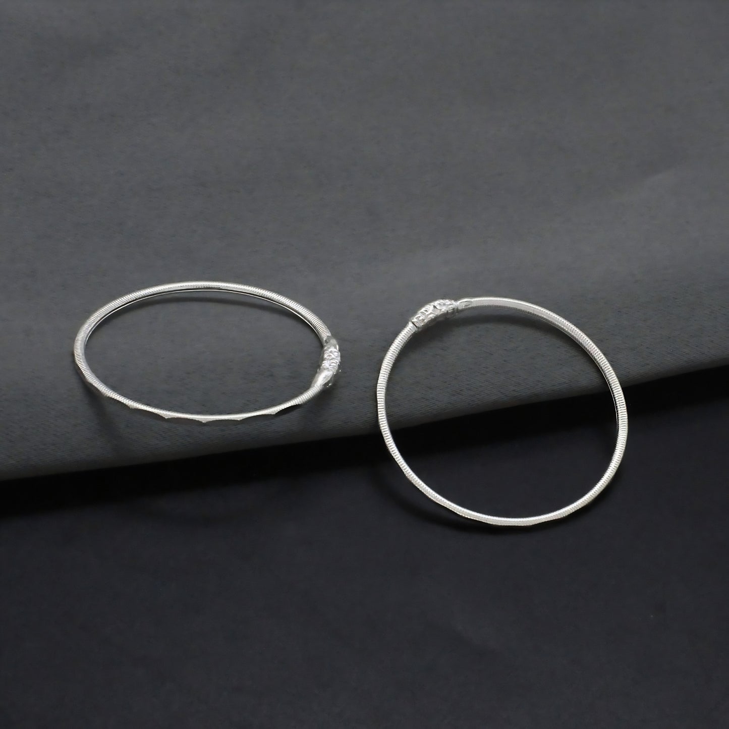 Smooth Finish Real Silver Bangles for Kids Pair