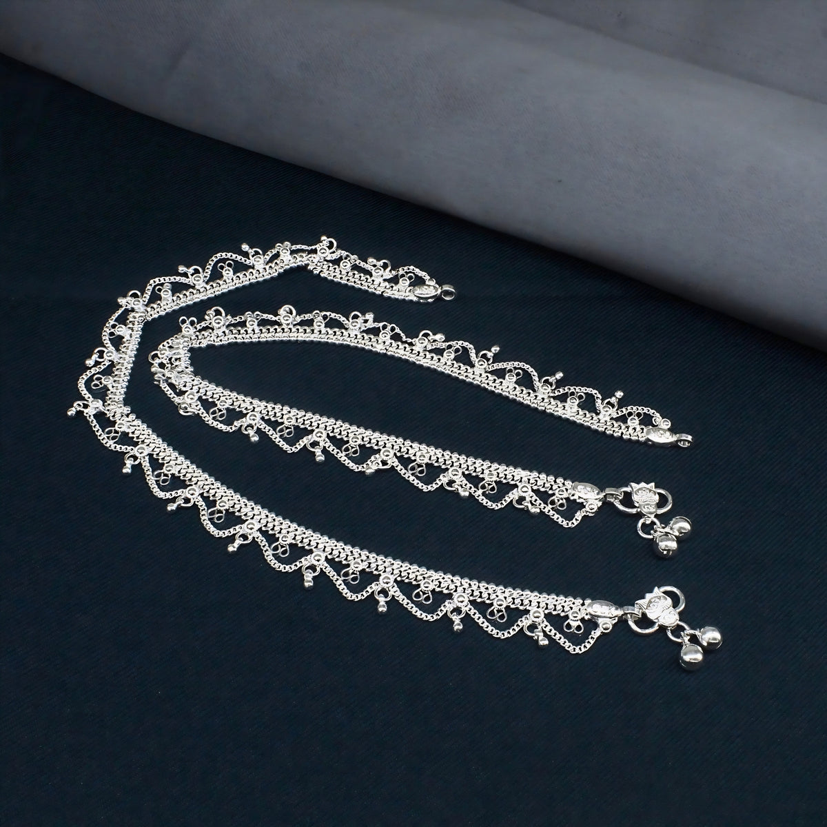 Real Silver Women’s Jhallar Payal Anklet Pair - 10.3 in