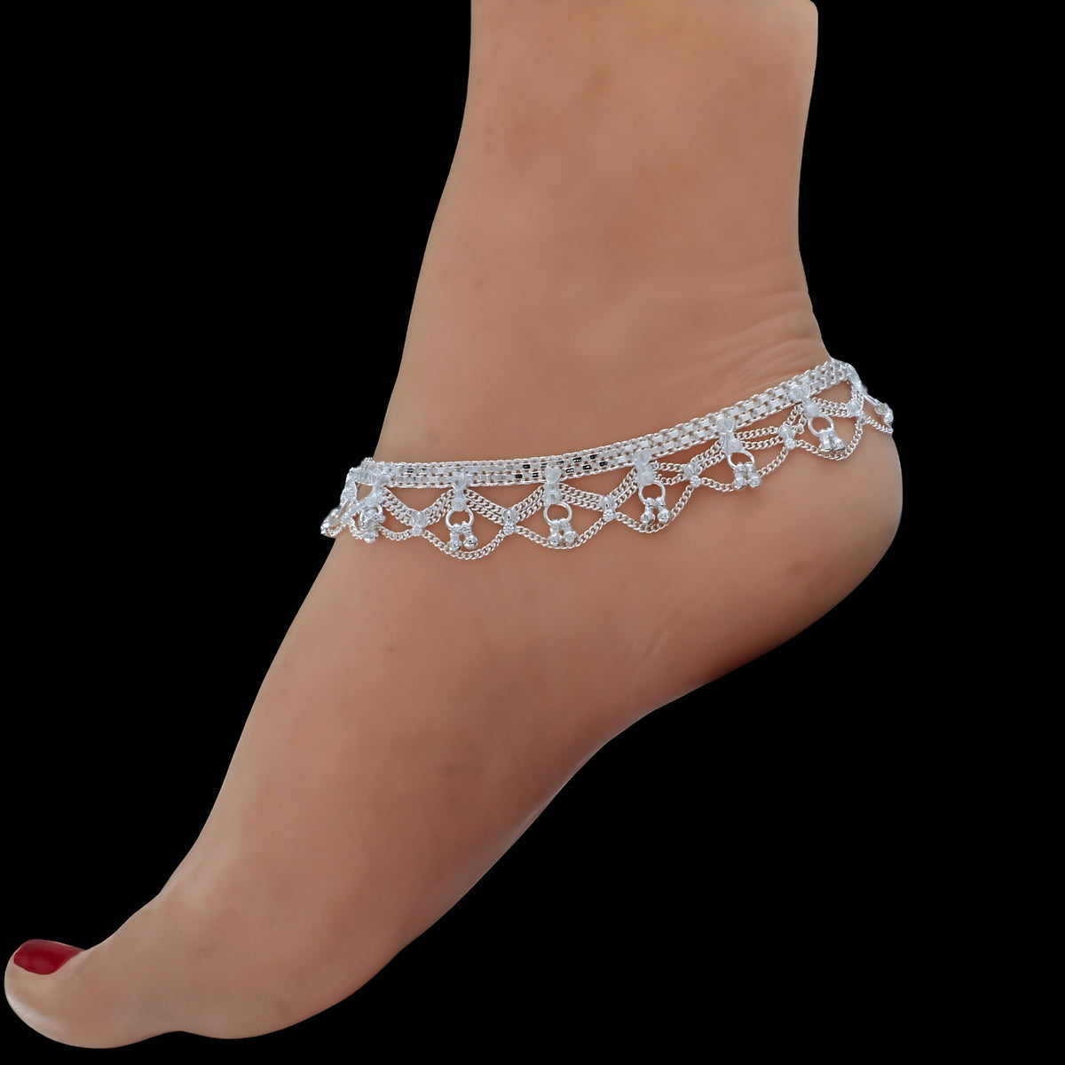 Real Silver Bridal Jhallar Timeless Payal Anklet Pair - 10.3 inch