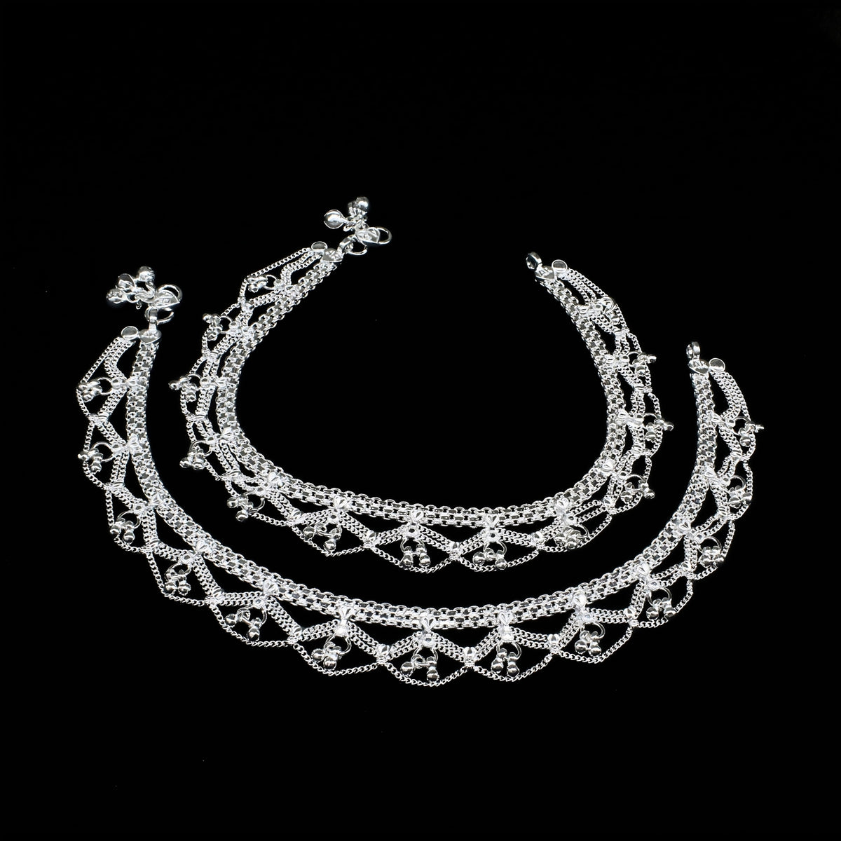 Real Silver Bridal Jhallar Timeless Payal Anklet Pair - 10.3 inch
