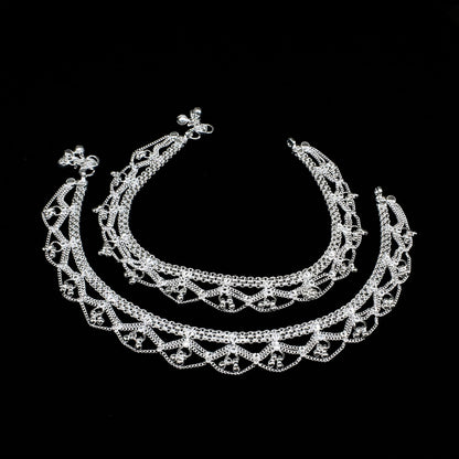 Real Silver Bridal Jhallar Timeless Payal Anklet Pair - 10.3 inch