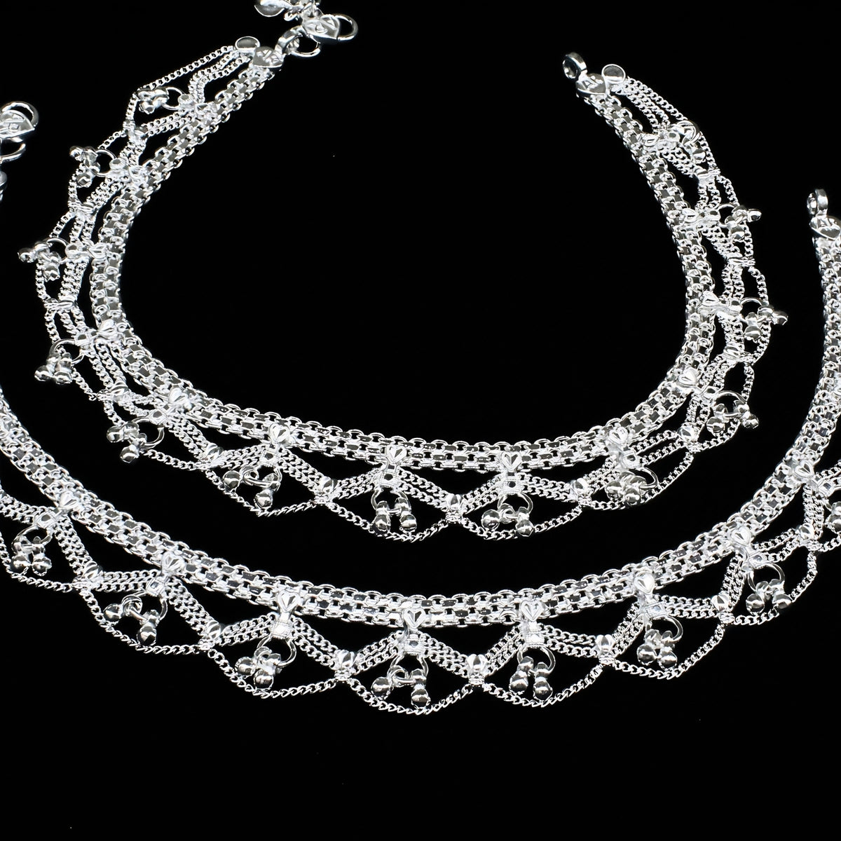 Real Silver Bridal Jhallar Timeless Payal Anklet Pair - 10.3 inch